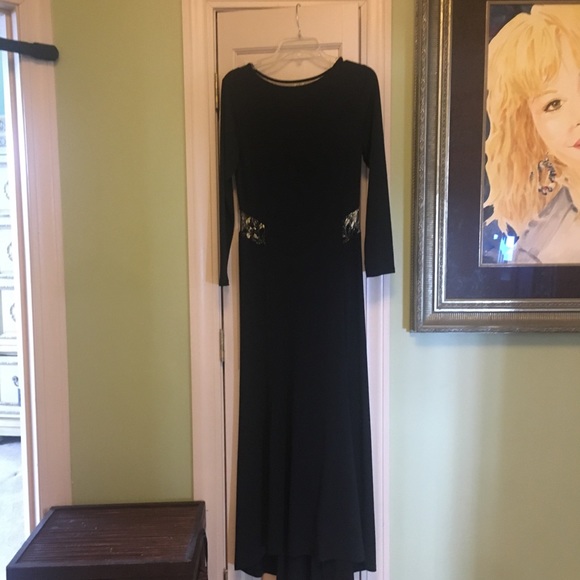 Black Ball Gown with Gold Lace Cutouts Size M - Picture 2 of 9